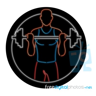 Athlete Lifting Barbell Oval Neon Sign Stock Image
