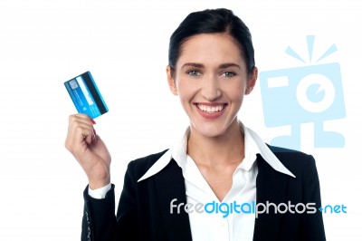 Attractive Business Lady Showing Credit Card Stock Photo