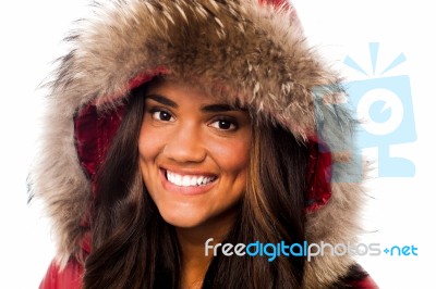 Attractive Girl In Fur Hood Stock Photo