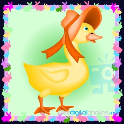 Baby Duck With Bonnet Stock Image