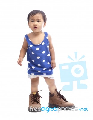 Baby Wearing Safety Shoe Isolated White Stock Photo