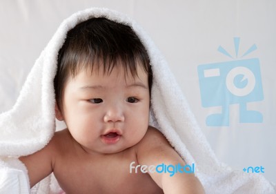 Baby Wrapped In Blanket Stock Photo