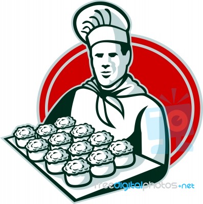 Baker Serving Tray Of Pork Meat Pies Retro Stock Image