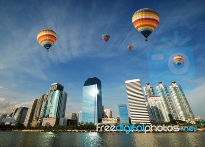 Ballooning Over The City Stock Photo