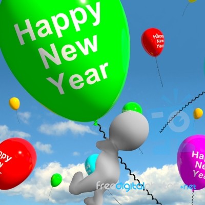 Balloons In The Sky Saying Happy New Year Stock Image