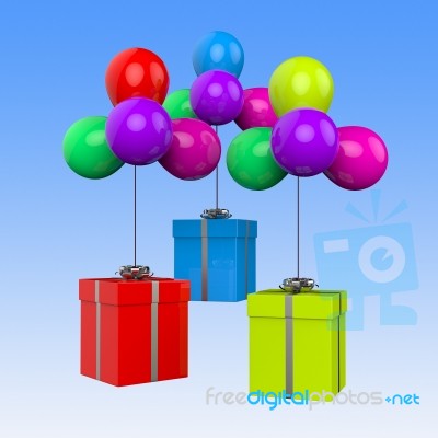 Balloons With Presents Show Birthday Party Or Colourful Gifts Stock Image