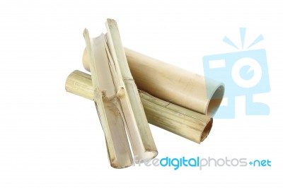 Bamboo Tube For Rice Steam On White Background Stock Photo