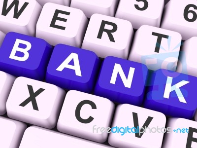 Bank Key Shows Online Or Electronic Banking Stock Image