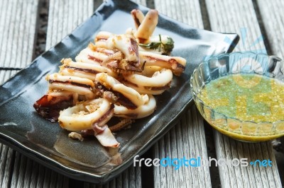 Barbecue Grilled Squid Stock Photo