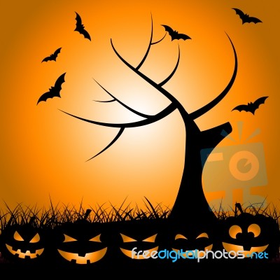 Bats Tree Means Trick Or Treat And Autumn Stock Image