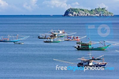 Bay With Fishing Boats Stock Photo