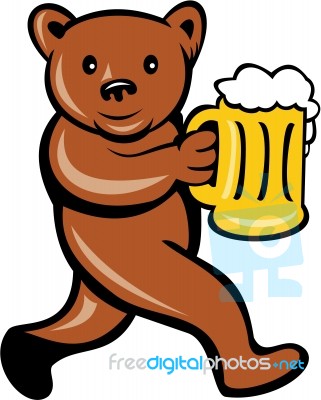 Bear Beer Mug Running Side Cartoon Stock Image