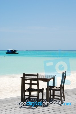 Beautiful Beach Bar View In Maldives Stock Photo