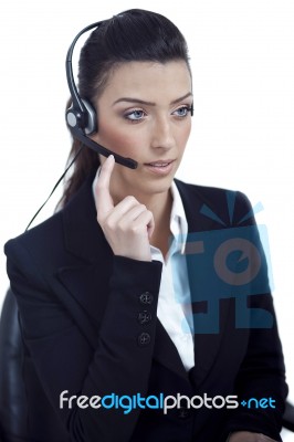 Beautiful Call Center Telephone Woman Wearing Headset Stock Photo