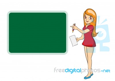 Beautiful Teacher Woman In Front Of Chalkboard  Illustrati Stock Image