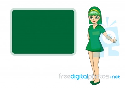 Beautiful Teacher Woman In Front Of Chalkboard  Illustrati Stock Image