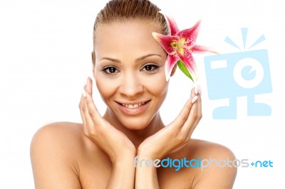 Beautiful Woman With Flower Stock Photo