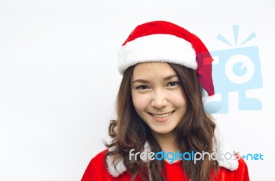 Beautiful Young Santa Clause Woman, Isolated Stock Photo