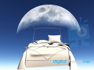 Bed And Moon Stock Image