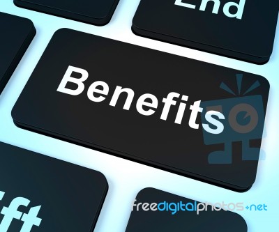 Benefits Key Showing Bonus Perks Or Rewards Stock Image