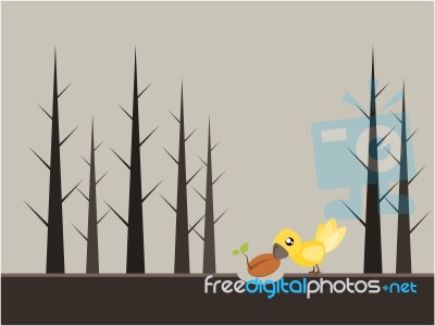 Bird And Tree Illustration Stock Photo