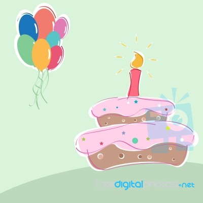 Birthday Cake And Balloons Stock Image