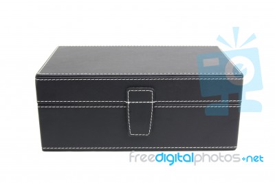 Black Leather Box On White Background Stock Photo