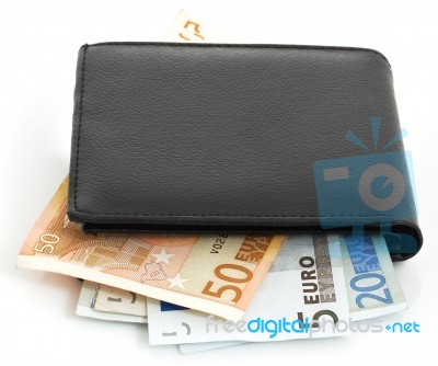 Black Wallet In Euro Notes Stock Photo
