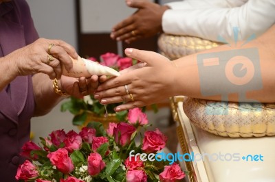 Blessed Water At Thai Wedding Ceremony Stock Photo