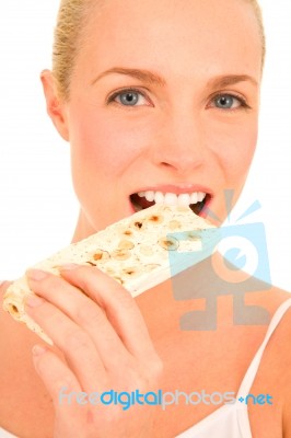 Blonde Woman Eating Stock Photo