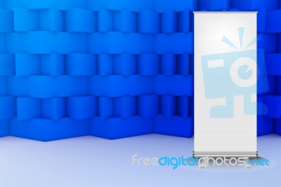 Blue Abstract Wall With Roll Up Stock Image