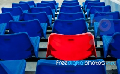 Blue And Red Seat In Stadium Stock Photo