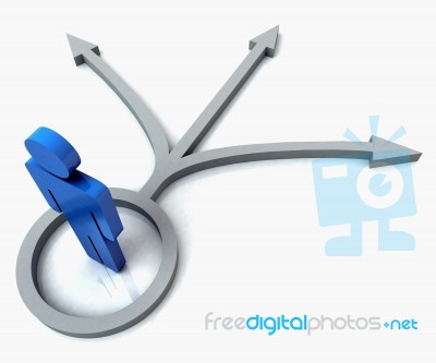 Blue Person With 3 Arrows Shows Choices Stock Image