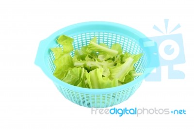 Blue Plastic Basket Vegetable On White Background Stock Photo