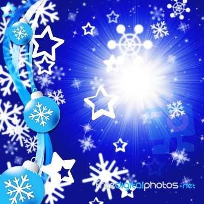 Blue Snowflakes Background Shows Bright Sun And Snowing
 Stock Image