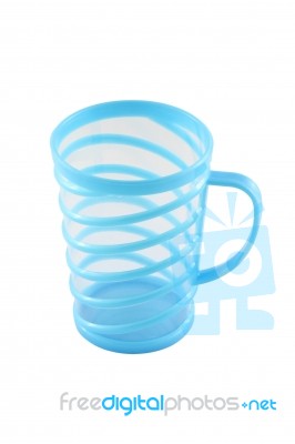 Blue Spiral Plastic Cup On White Background Stock Photo
