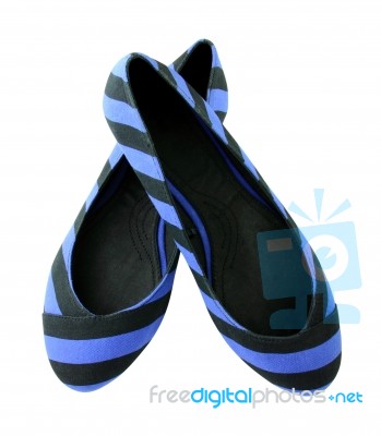 Blue Striped Shoes For Woman Stock Photo