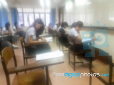 Blur Background University Students Writing Answer Doing Exam In… Stock Photo