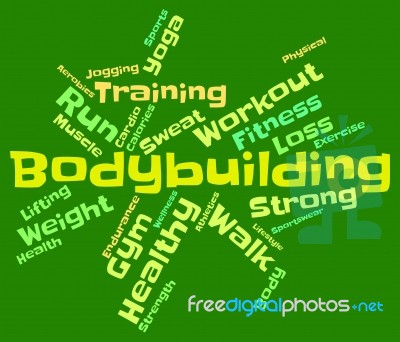 Bodybuilding Word Shows Workout Equipment And Active Stock Image