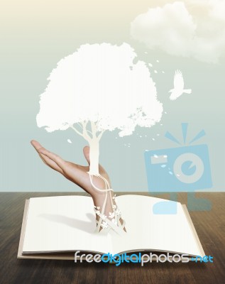 Book With Paper Cut Of Tree Stock Image