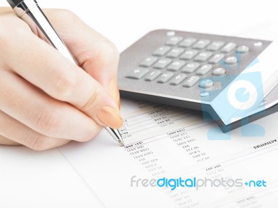 Bookkeeping With Calculator  Stock Photo