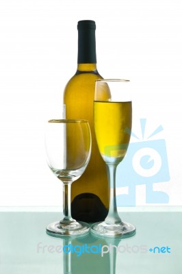  Bottle And Glasses Of Wine Stock Photo