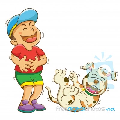 Boy And Dog Laughing Stock Image