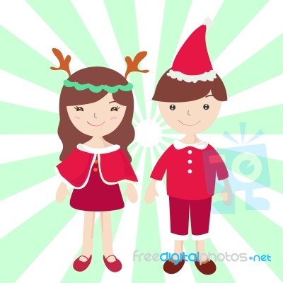 Boy And Girl In Santa Claus Costume Stock Image