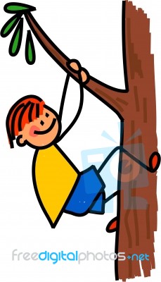 Boy Climbing A Tree Stock Image