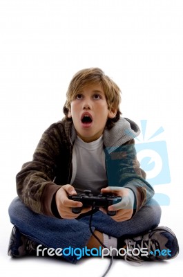 Boy Playing Computer Game Stock Photo