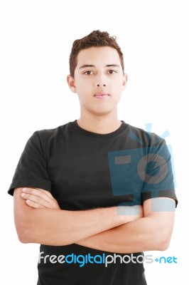 Boy With Arms Crossed Stock Photo