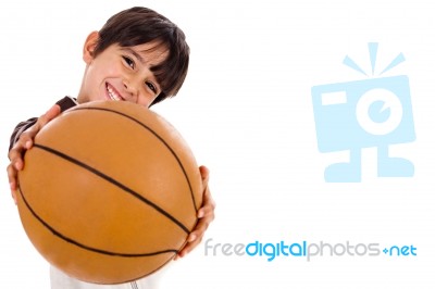 Boy With The Ball, Focus On Ball Stock Photo
