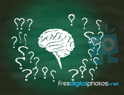 Brain Thinking Conceptual On Green Chalkboard Stock Image