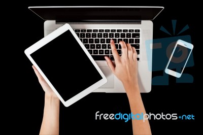 Brand New Laptop, Tablet And Smartphone Stock Photo